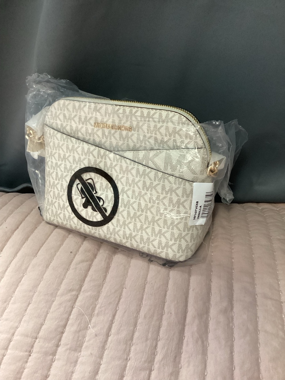 Michael Kors Jet Set Travel Logo Dome Crossbody Bag Detachable Strap Gold
